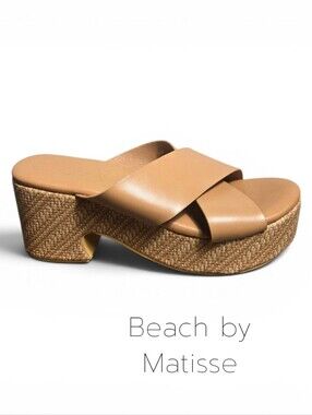 Beach By Matisse Tan Platform Raffia Slide Sandal